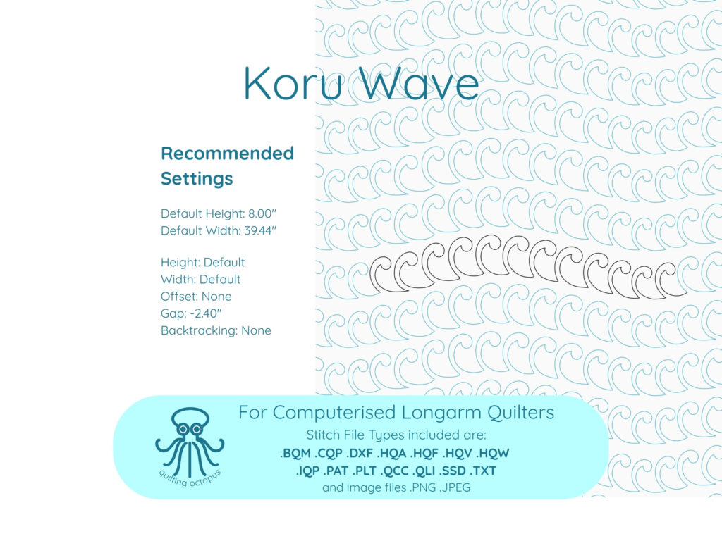 Wave and koru-inspired pantograph for Longarm quilting