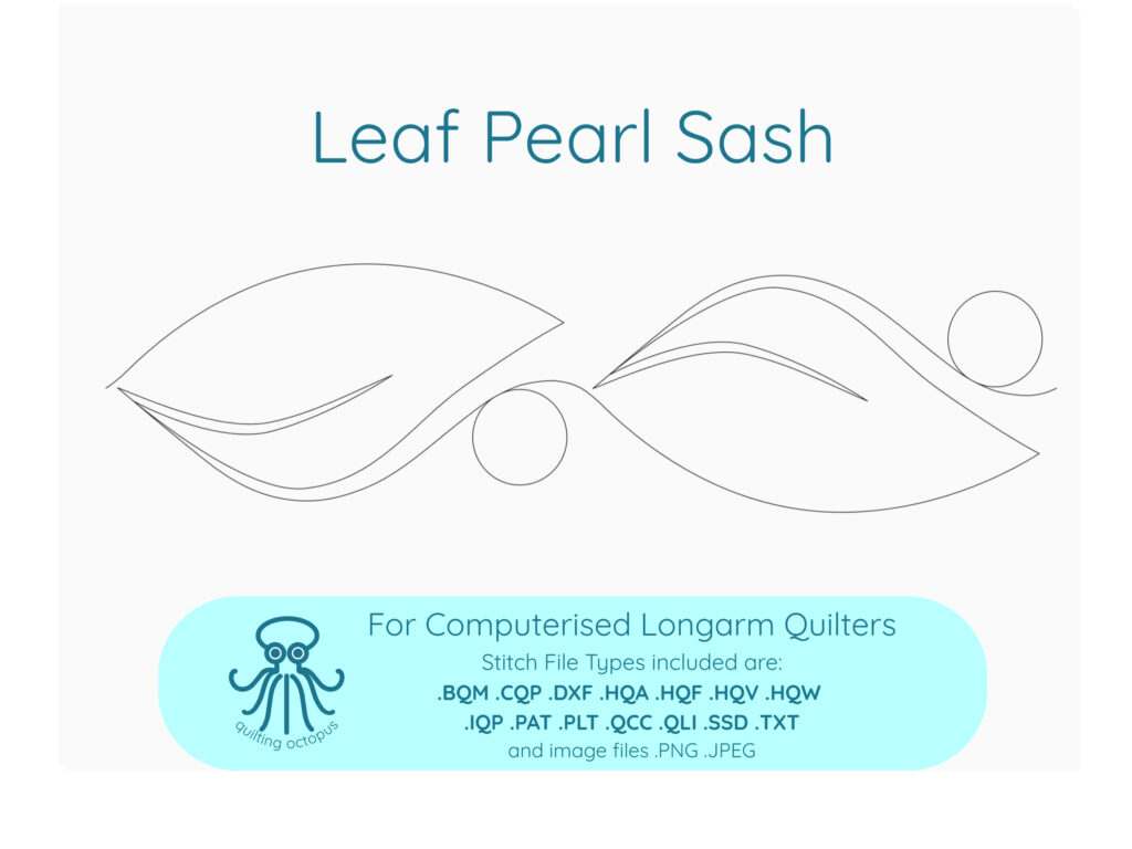 close up of single image of a botanical quilting design with leaves and pearls