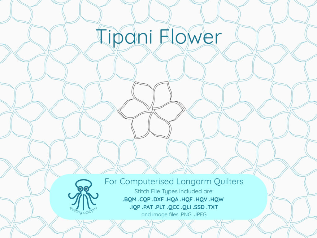 Tipani Flower pantograph with plumeria-inspired blossoms for digital longarm edge-to-edge quilting