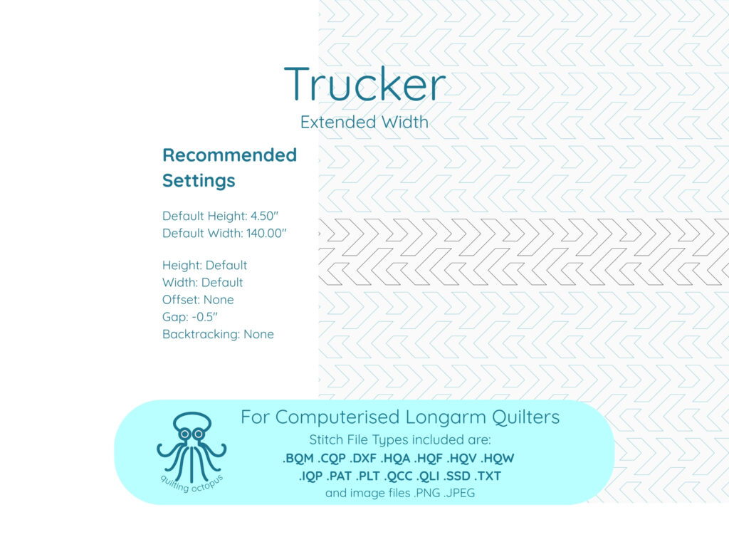 How to set up Trucker digital pantograph design with bold chevron lines for computerized longarm quilting, modern edge-to-edge quilting pattern