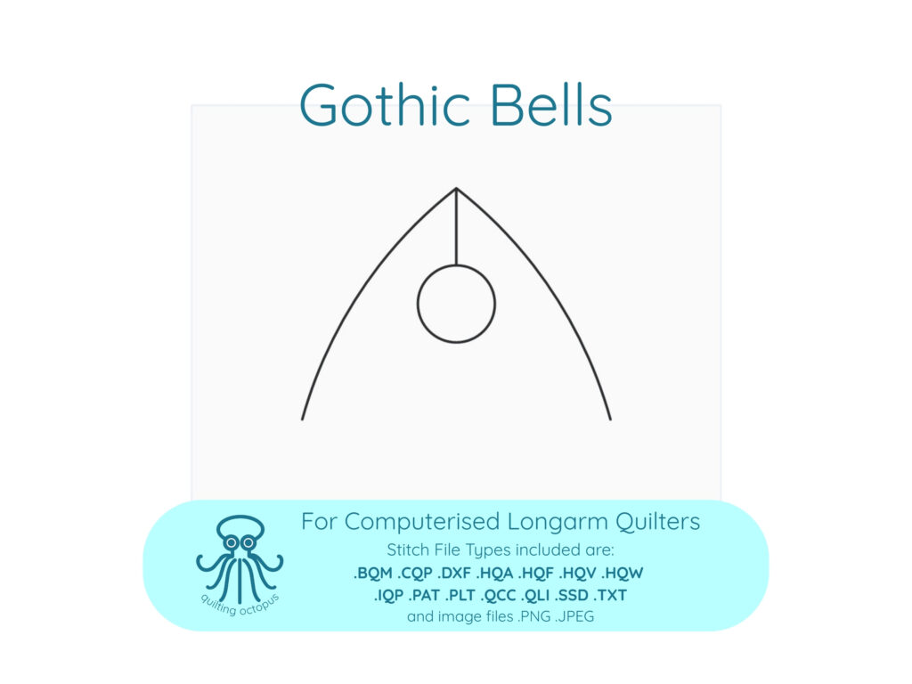 Gothic Bells digital pantograph quilting design showing single repeat stitch path for computerized longarm quilting
