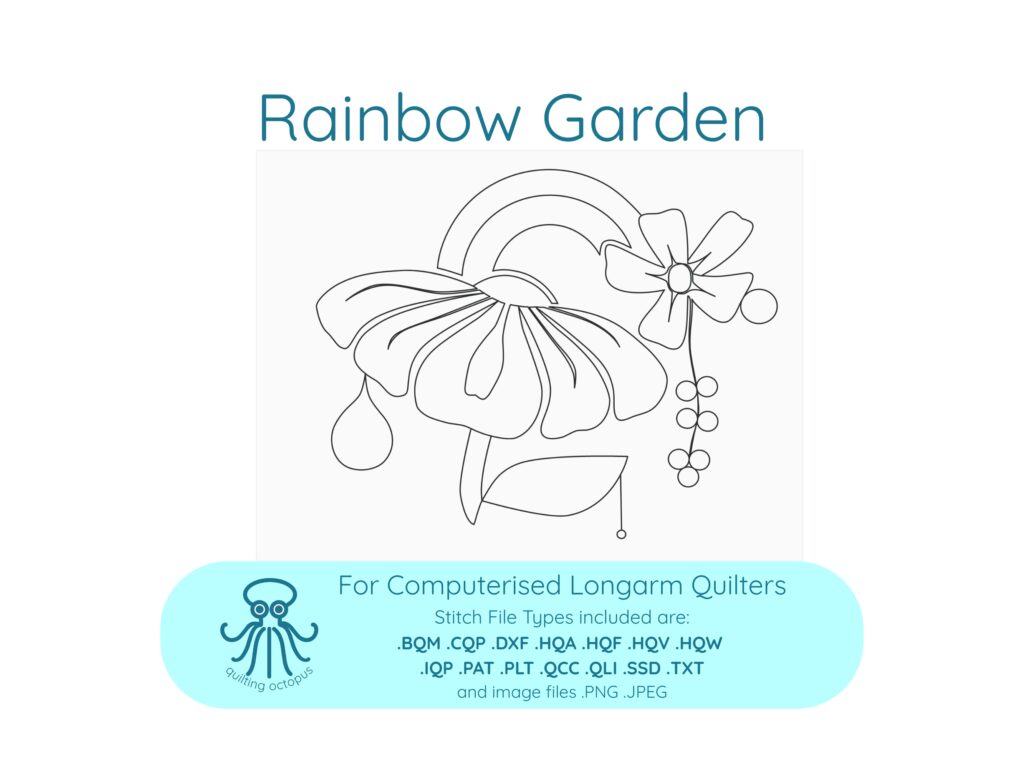 Rainbow Garden floral rainbow quilting pantograph digital longarm quilt pattern design
